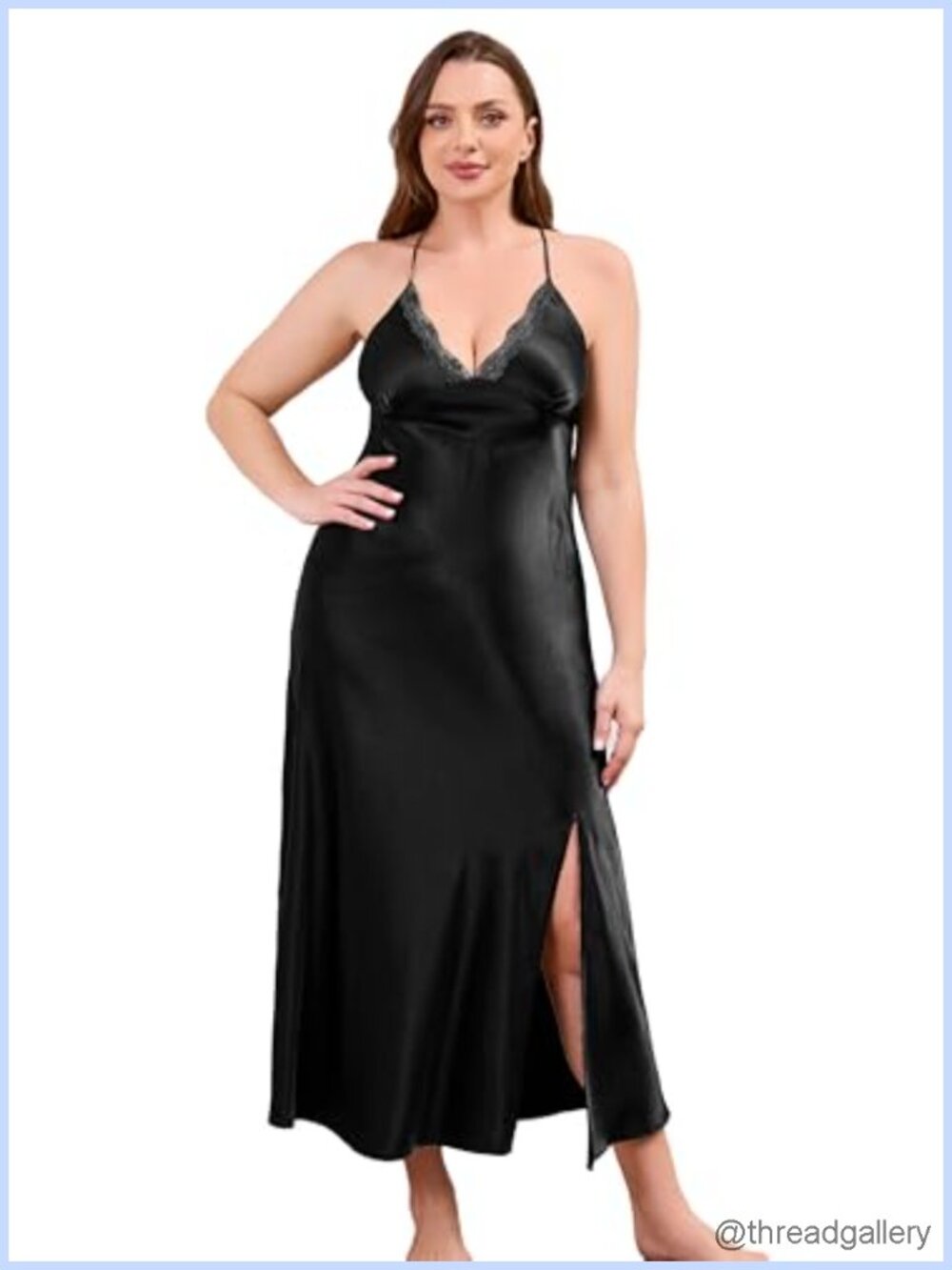 Plus Size Long Satin Lace Nightgown Slip Sleepwear Lingerie Sleepdress